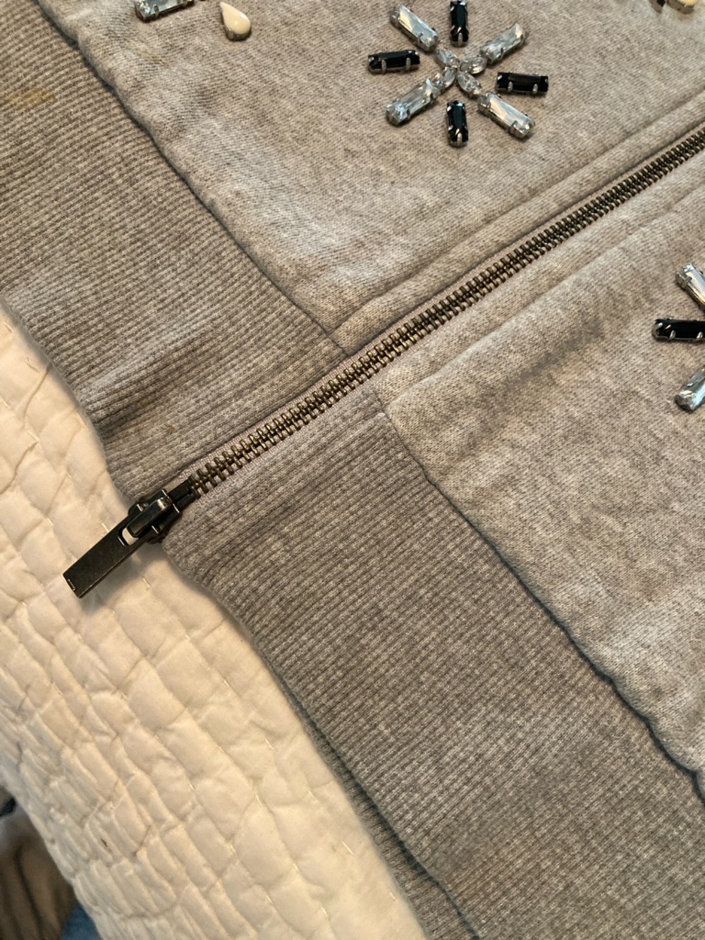 Banana Republic Light Gray Embellished Zip-Up Sweatshirt - Picture 9 of 9